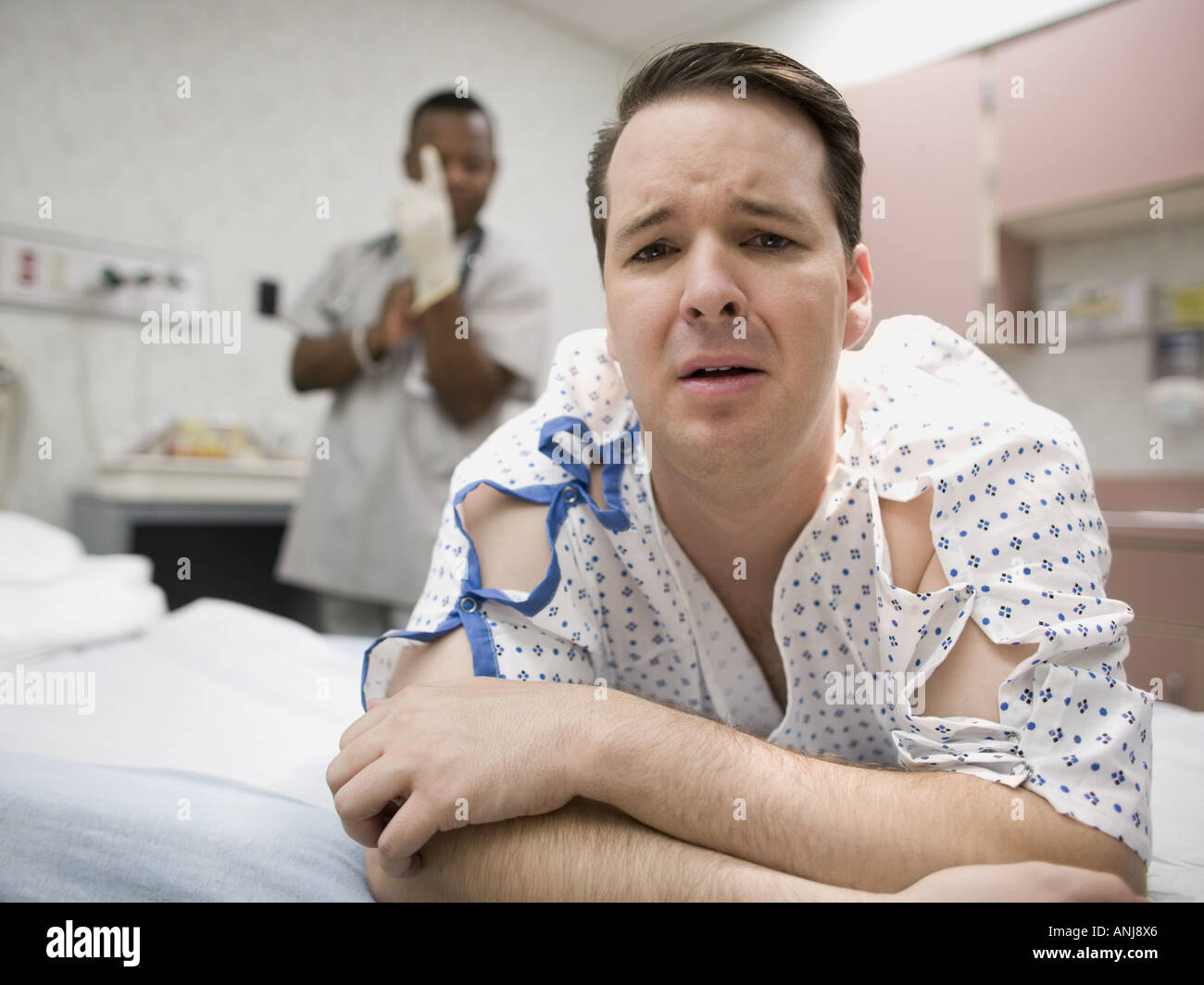 Close up of a patient dreading an examination Stock Photo