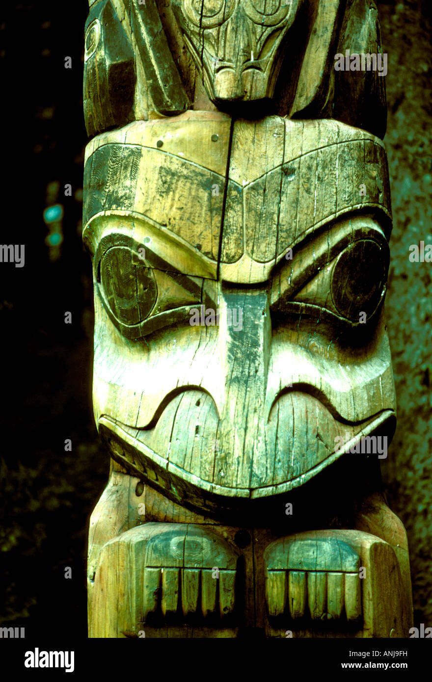 AK Alaska Sitka National Historic Park detail totem pole rainforest ...