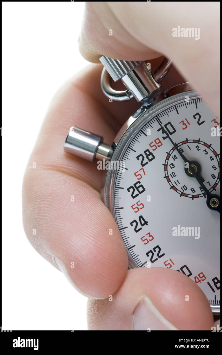 Close up of a person s hand holding a stopwatch Stock Photo - Alamy