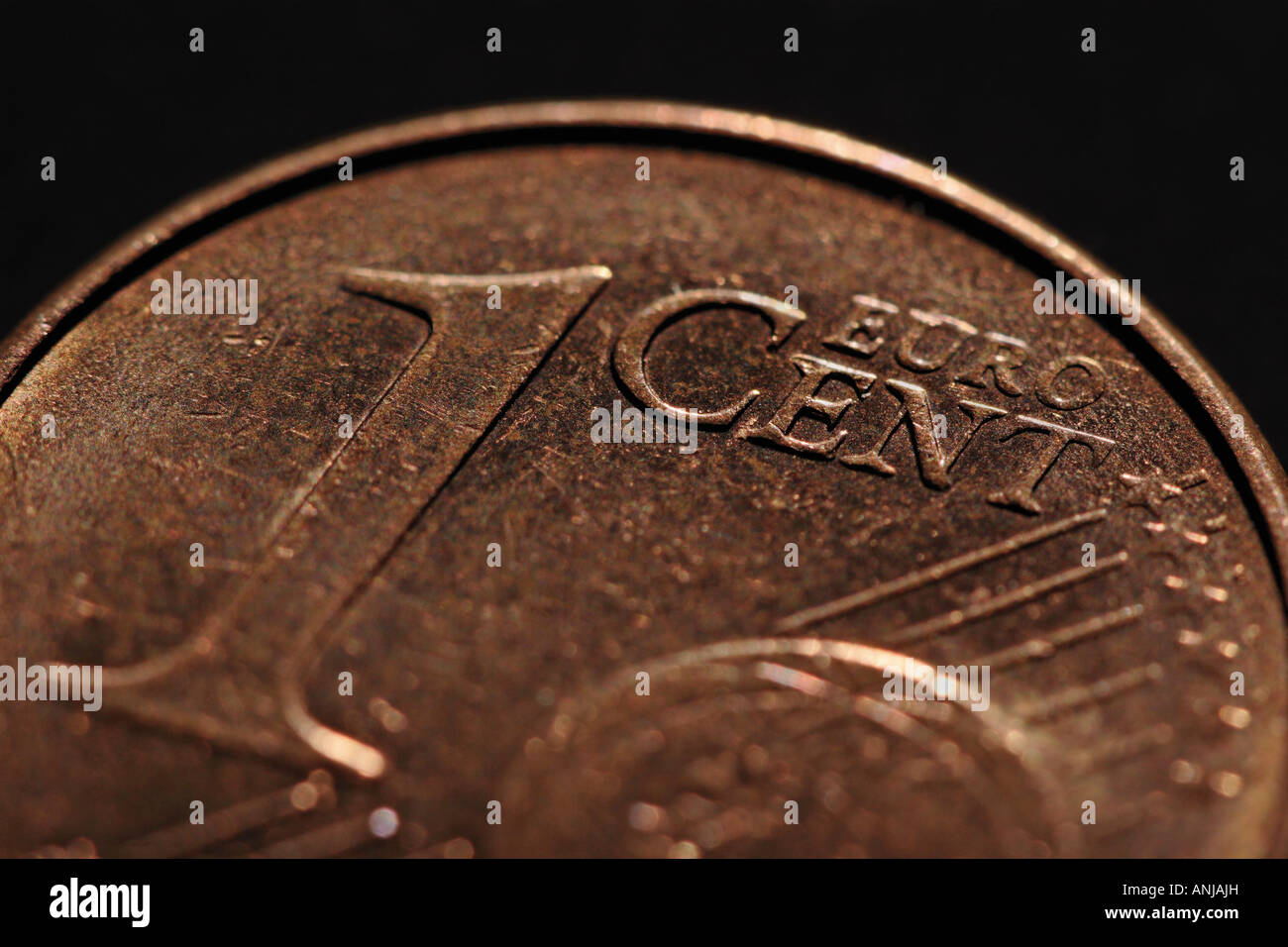 One euro cent coin on black background close up cropped Stock Photo