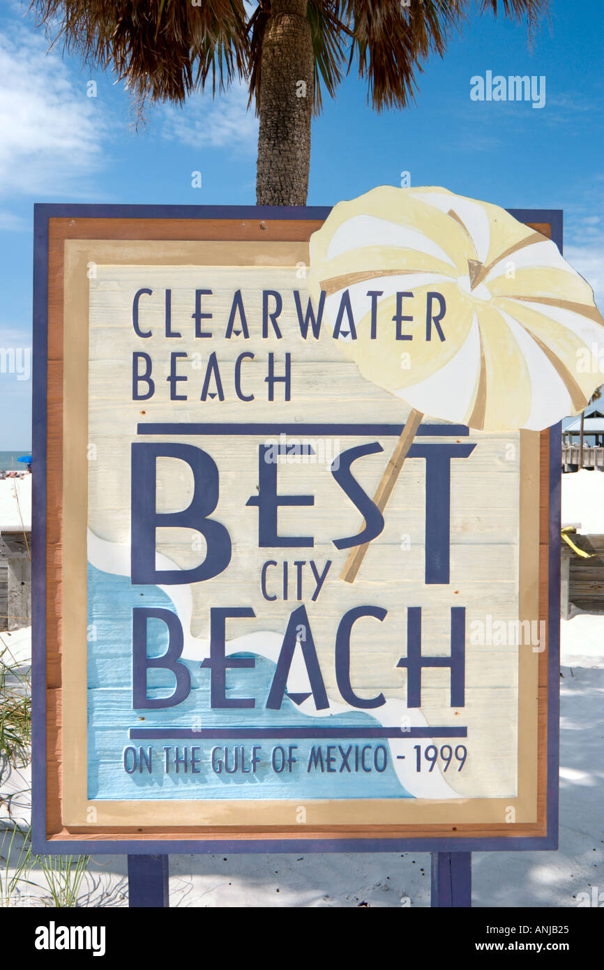 Best Beach Sign, Clearwater Beach, Gulf Coast, Florida, USA Stock Photo