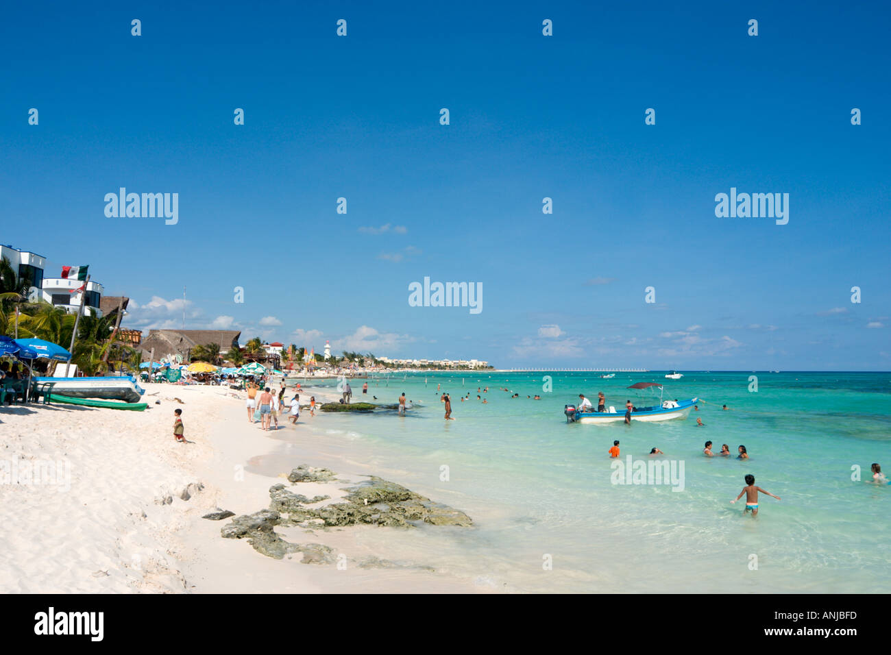 Beach in the resort centre, Playa del Carmen, Riviera Maya, Yucatan Peninsula, Mexico Stock