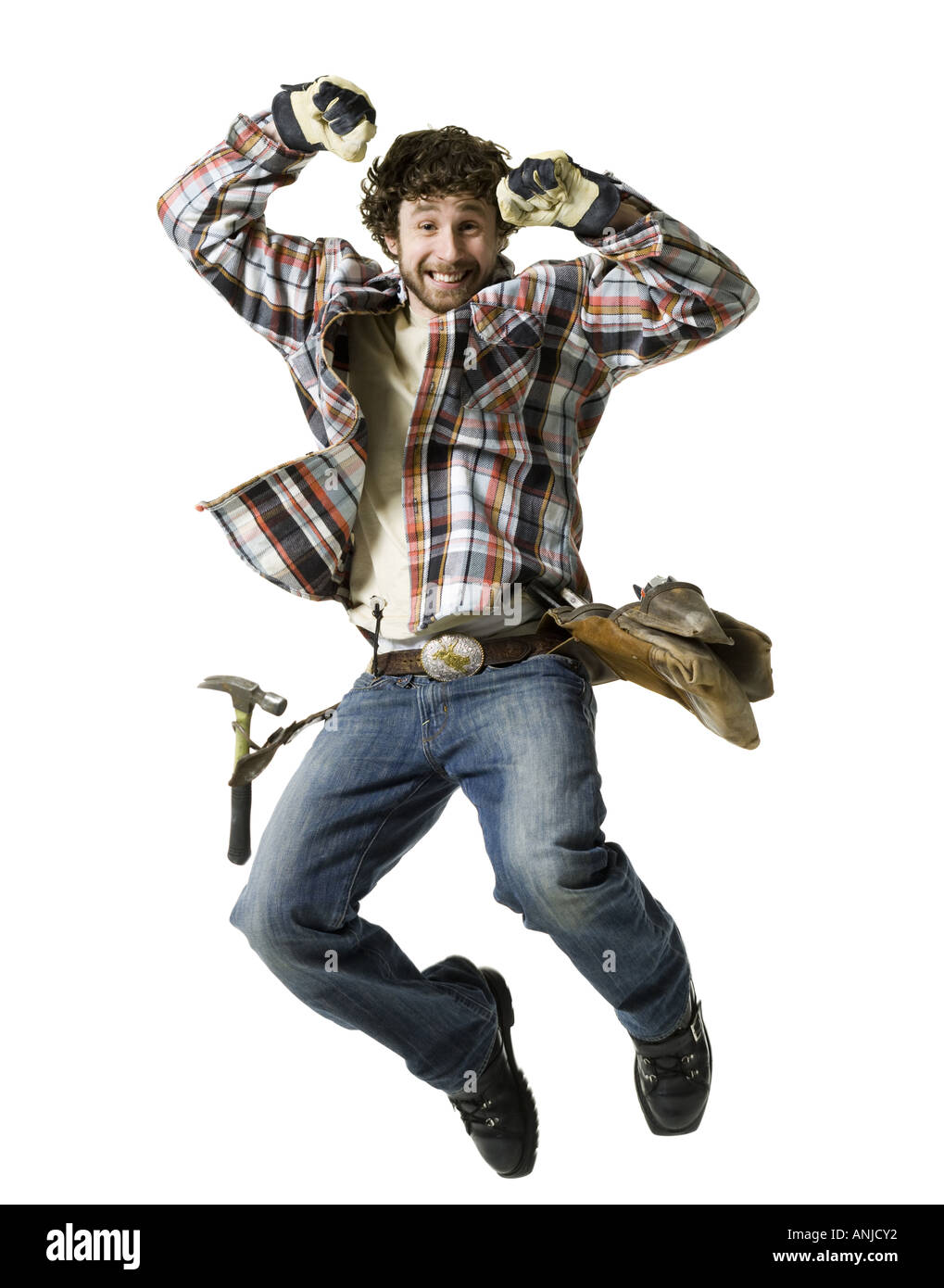 Low angle view of a young man jumping in mid air Stock Photo