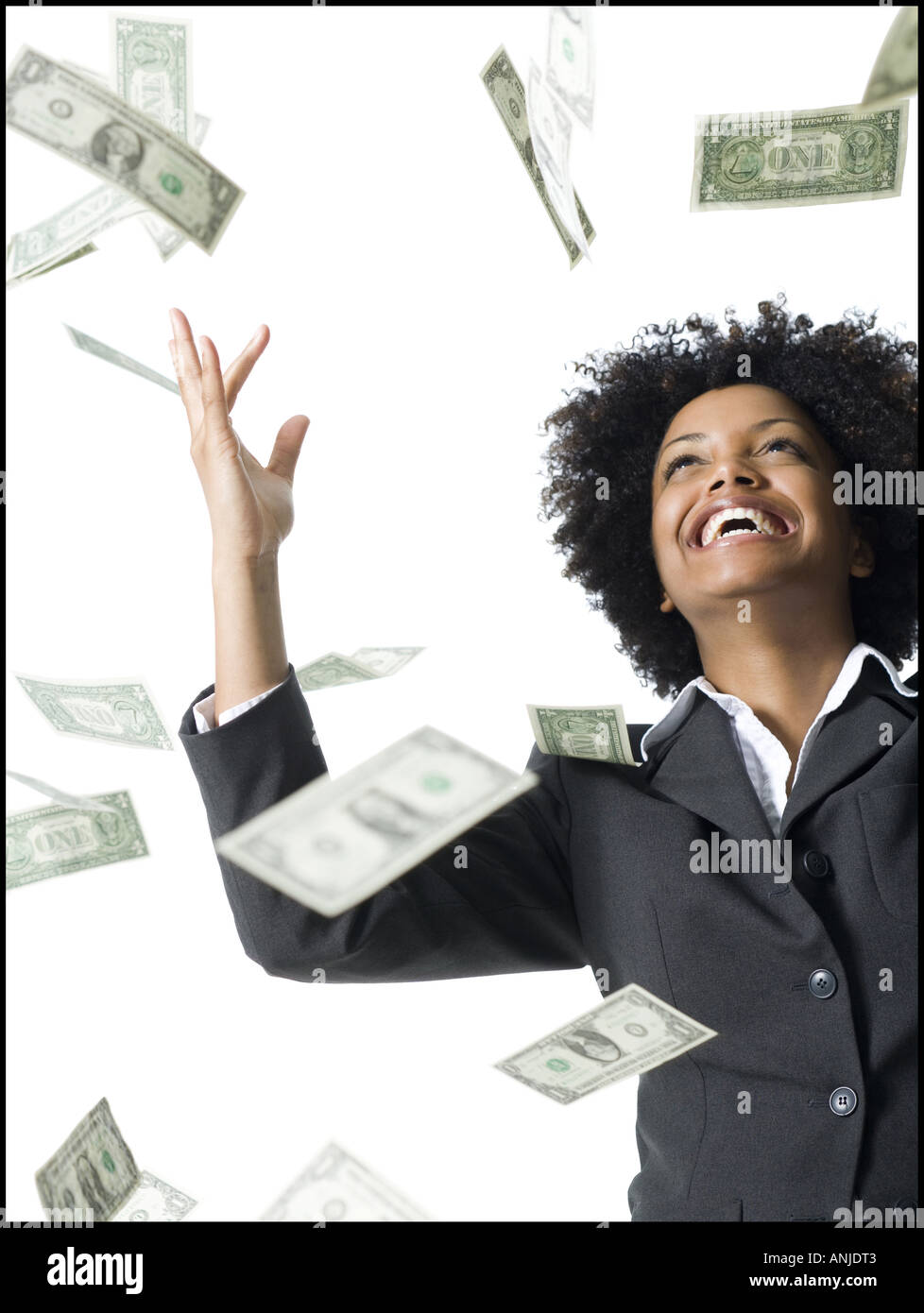 Close Up Of A Businesswoman Throwing Money Into The Air Stock Photo Alamy