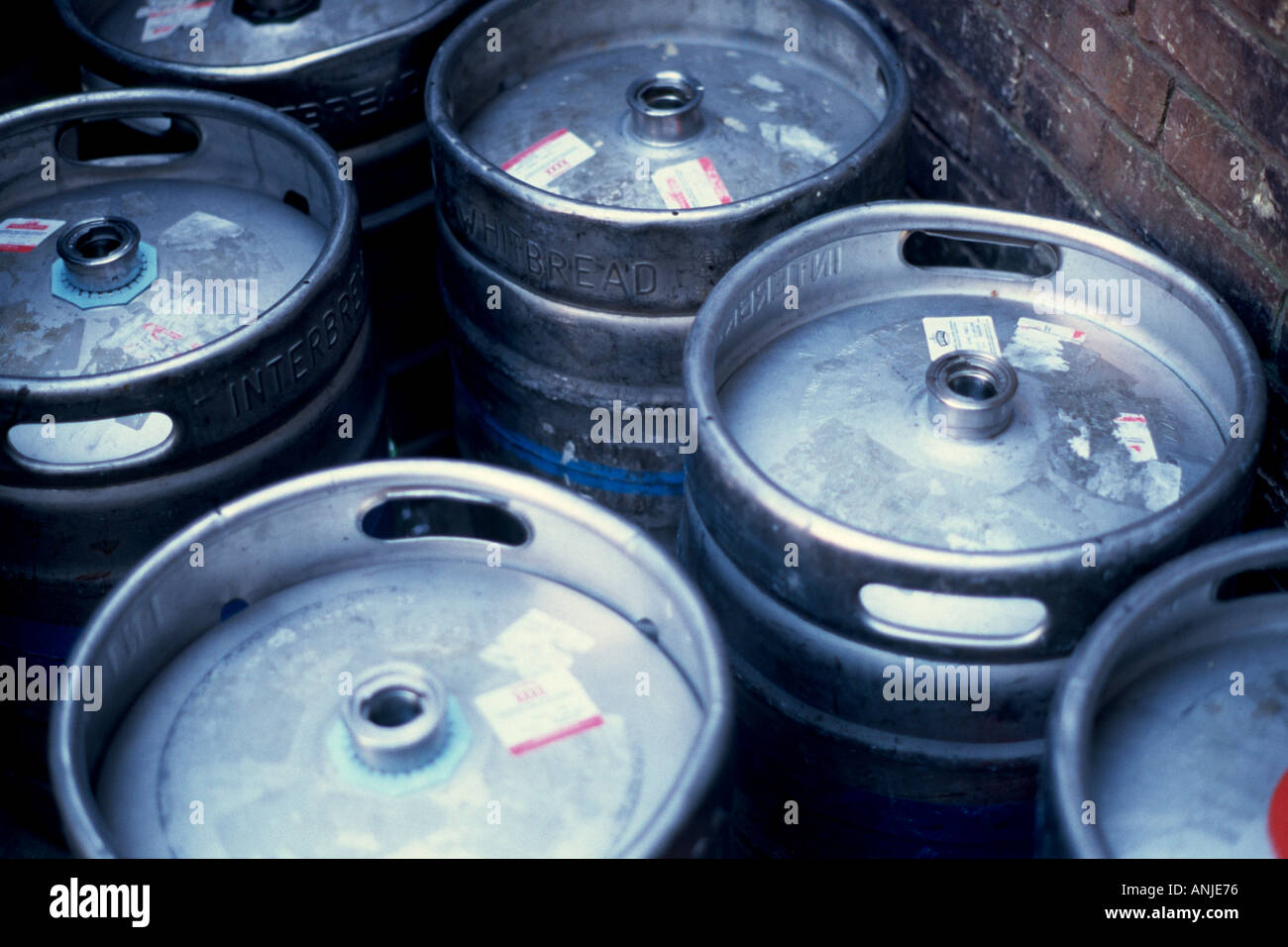 Beer kegs in the back yard of a London pub Stock Photo Alamy