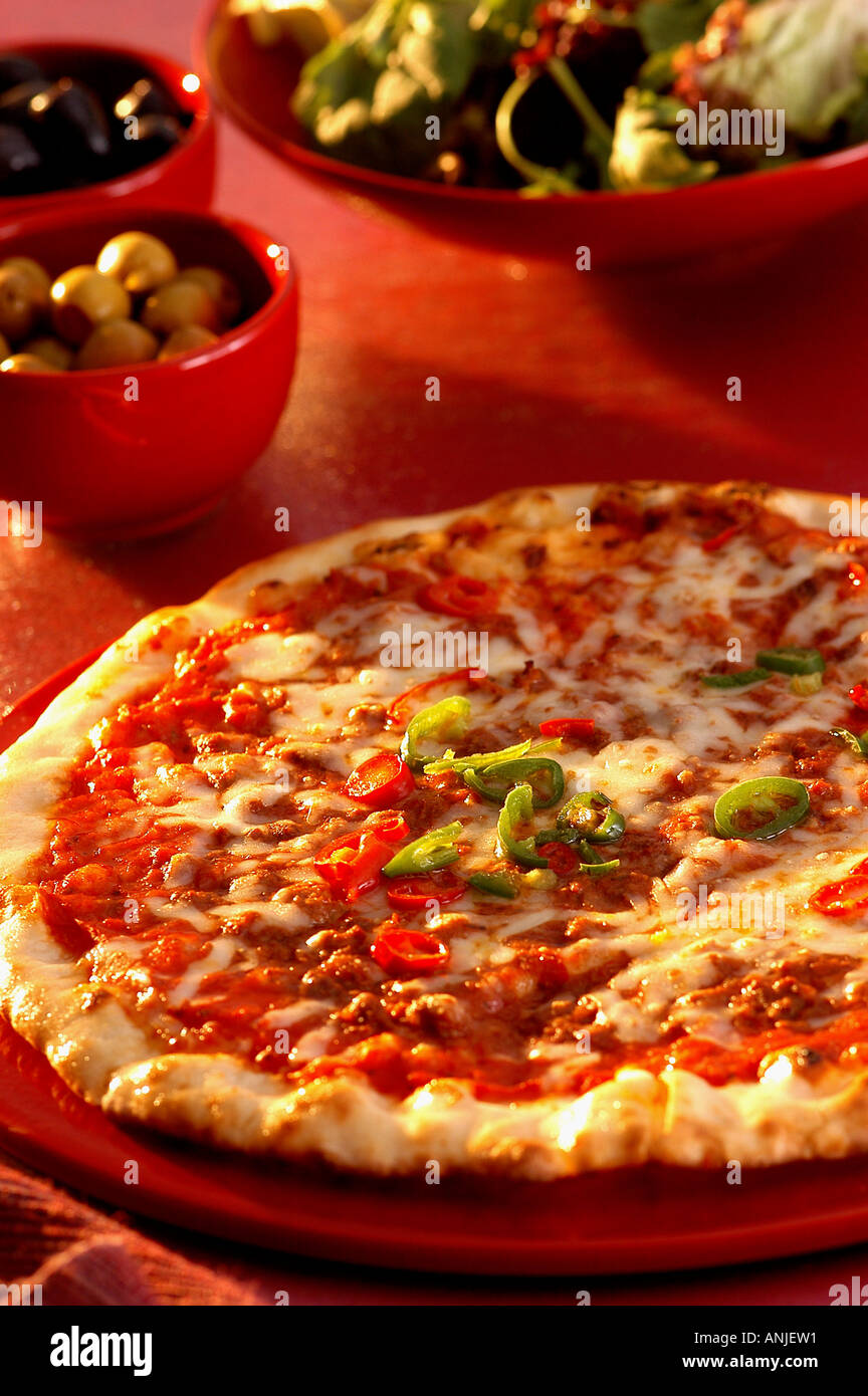 spicy meat pizza Stock Photo Alamy