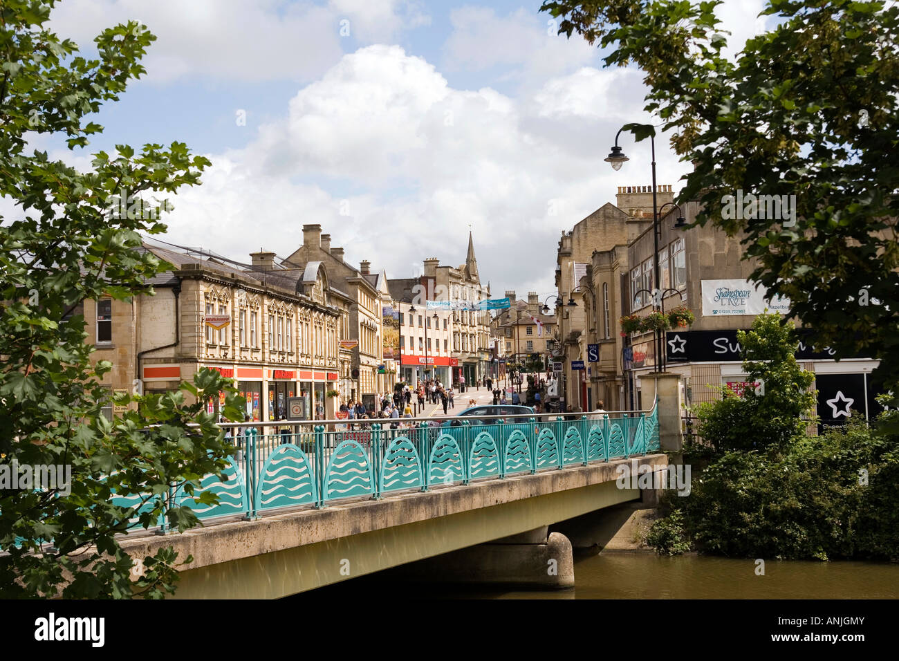 UK Wiltshire Chippenham High Street from the River Avon Bridge Stock
