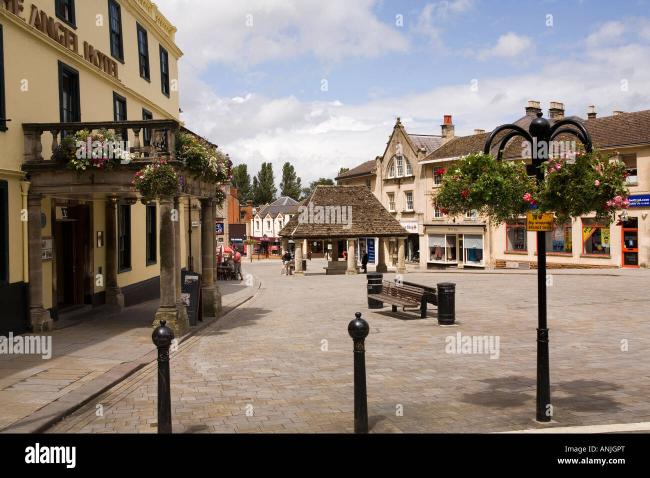 UK Wiltshire Chippenham Market Place Angel Hotel and ancient butter