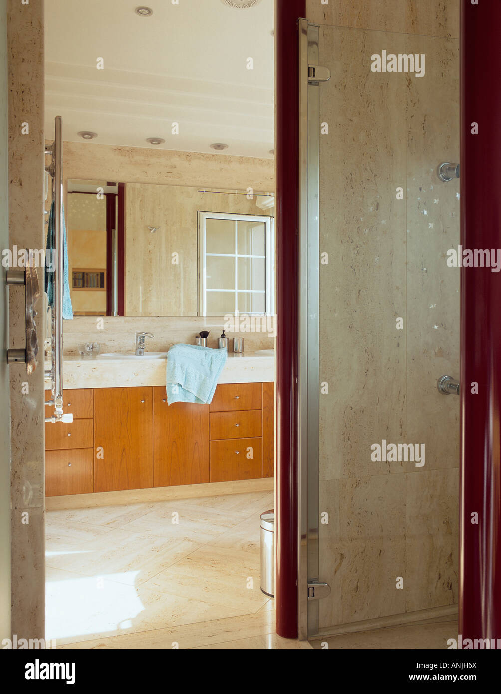 View of an open door in a bathroom Stock Photo - Alamy