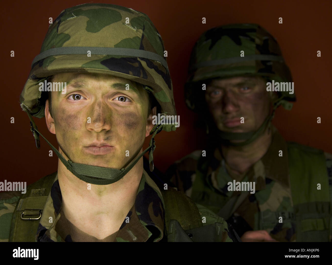 Portrait of a soldier with another soldier standing behind him Stock Photo