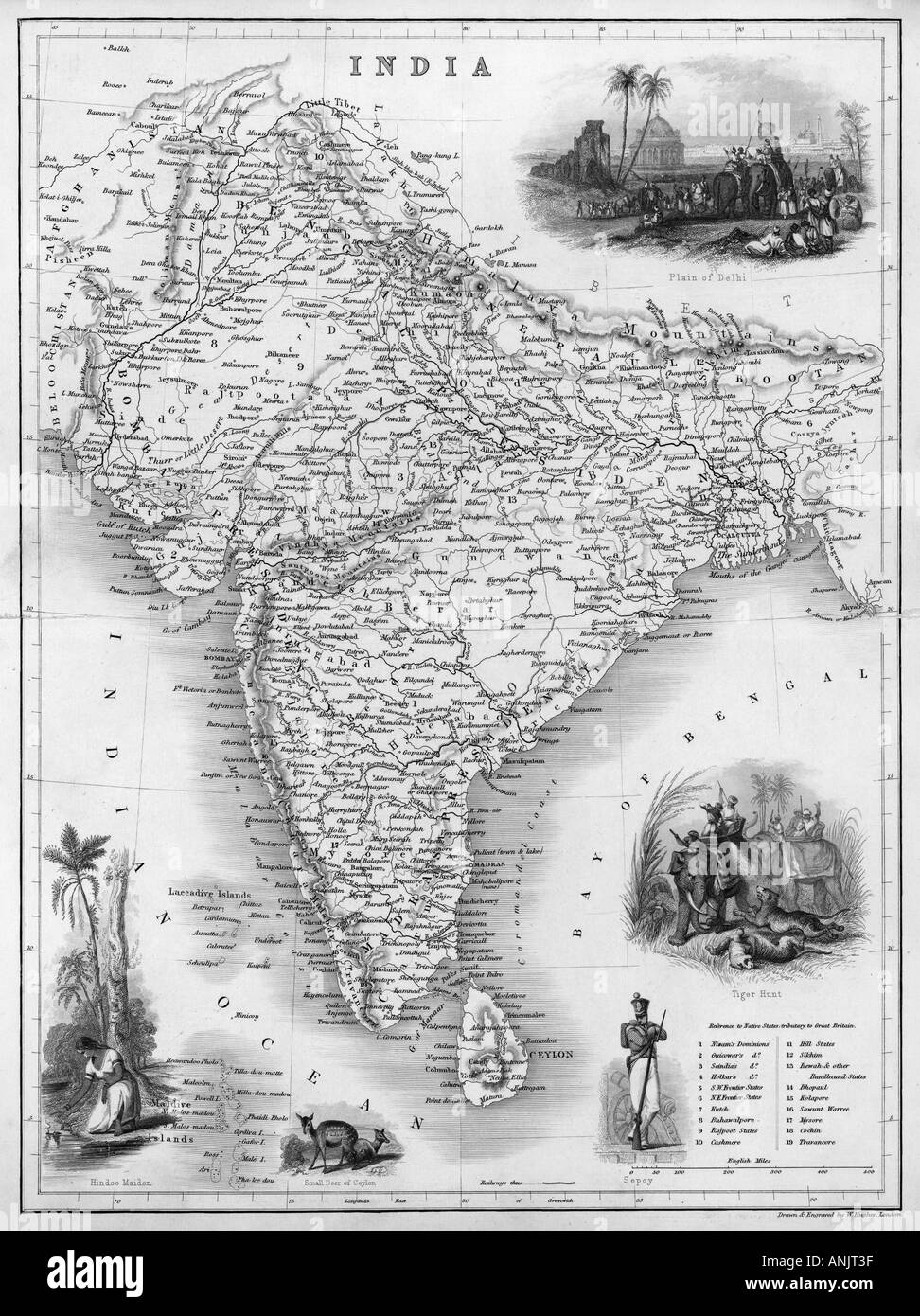 Map Asia India C1850 Stock Photo