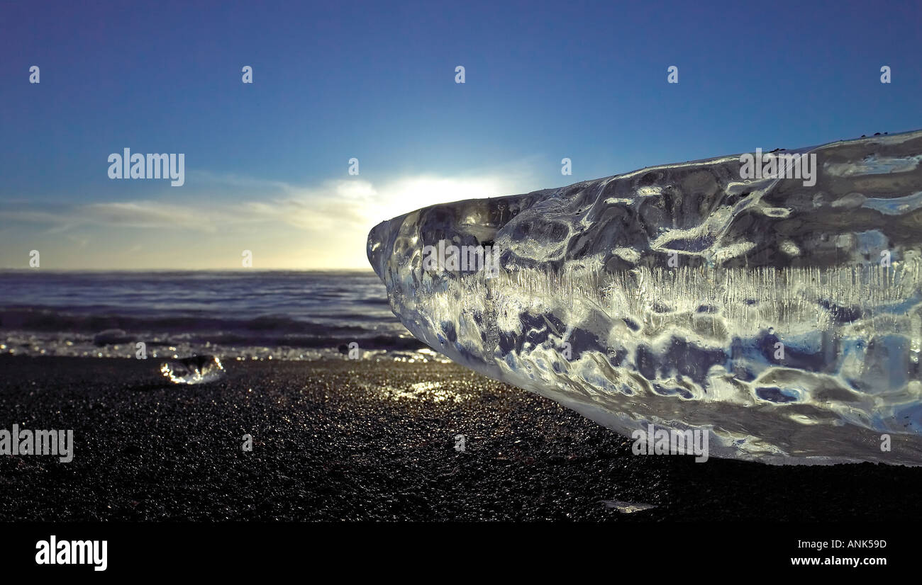 Ice Black sand beach Iceland Stock Photo