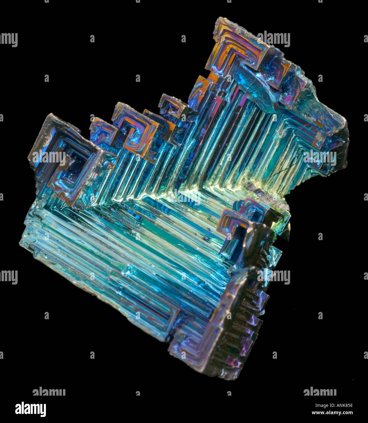 Bismuth crystals laboratory grown black background Stock Photo: 2881629