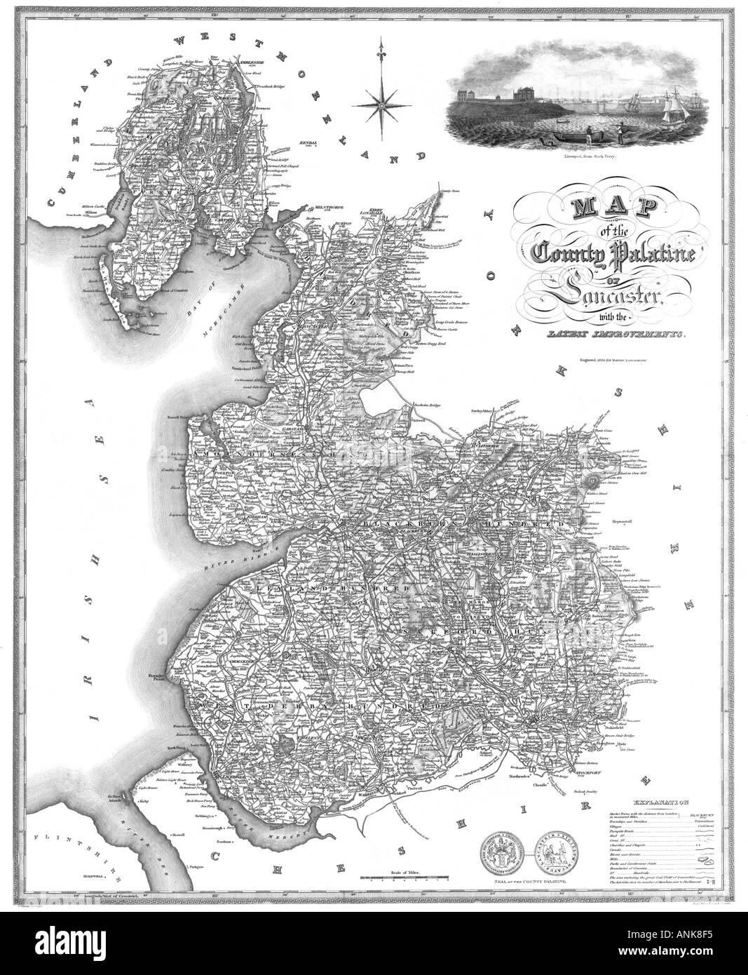 Lancashire antique map Baines 1824 Stock Photo