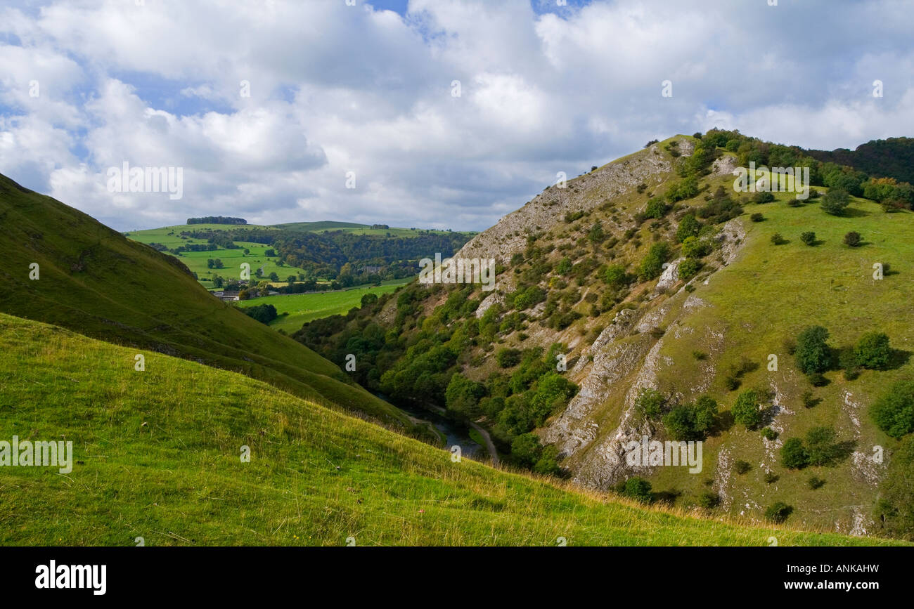 View from the summit of Thorpe Cloud towards Bunster Hill near Dovedale in the Peak District National Park Derbyshire England Stock Photo