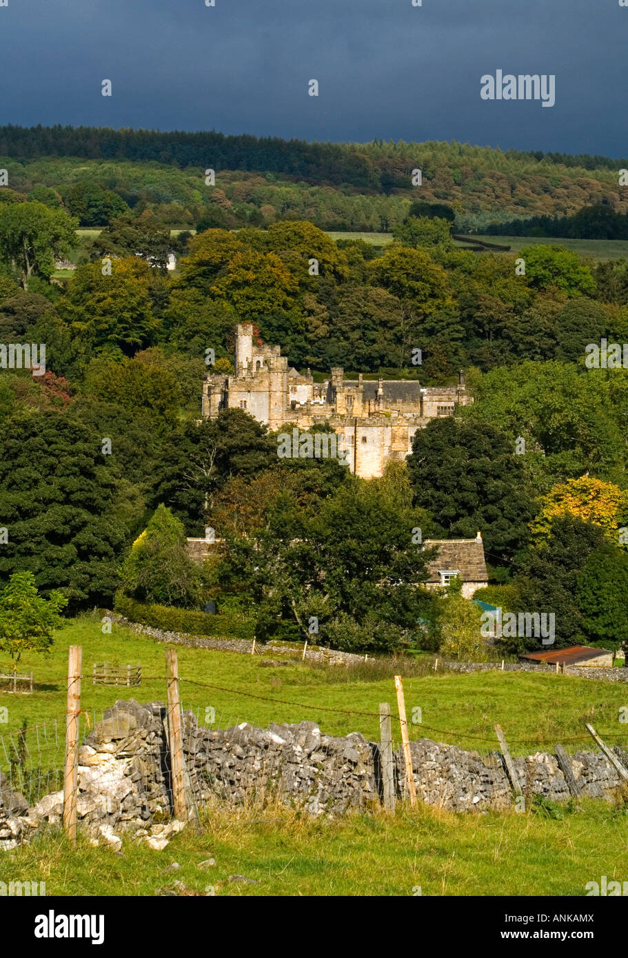 View of Haddon Hall near Bakewell in the Peak District National Park