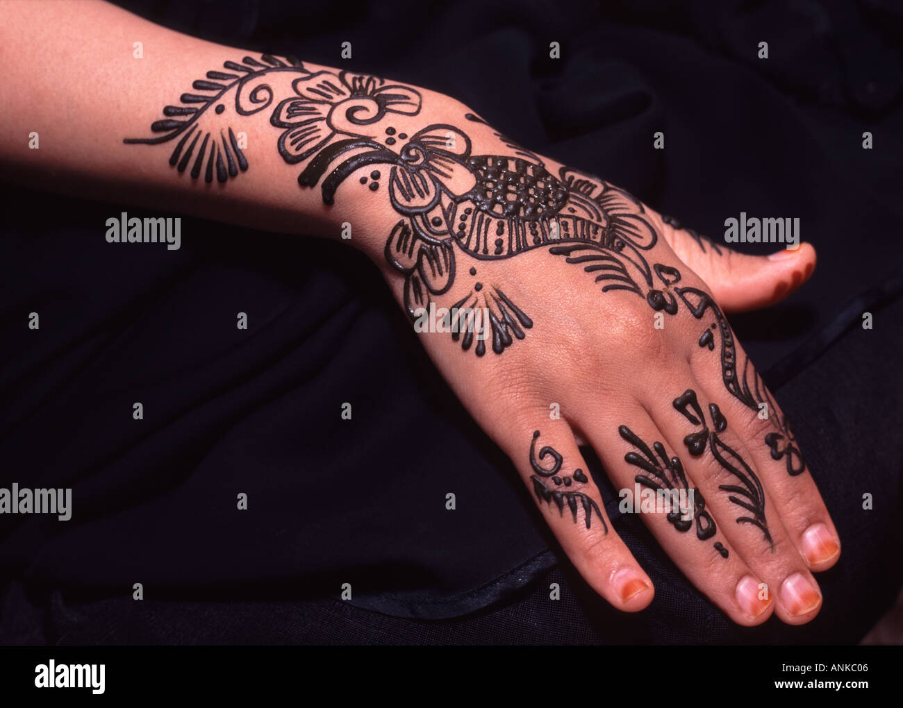 Henna painted hands Stock Photo