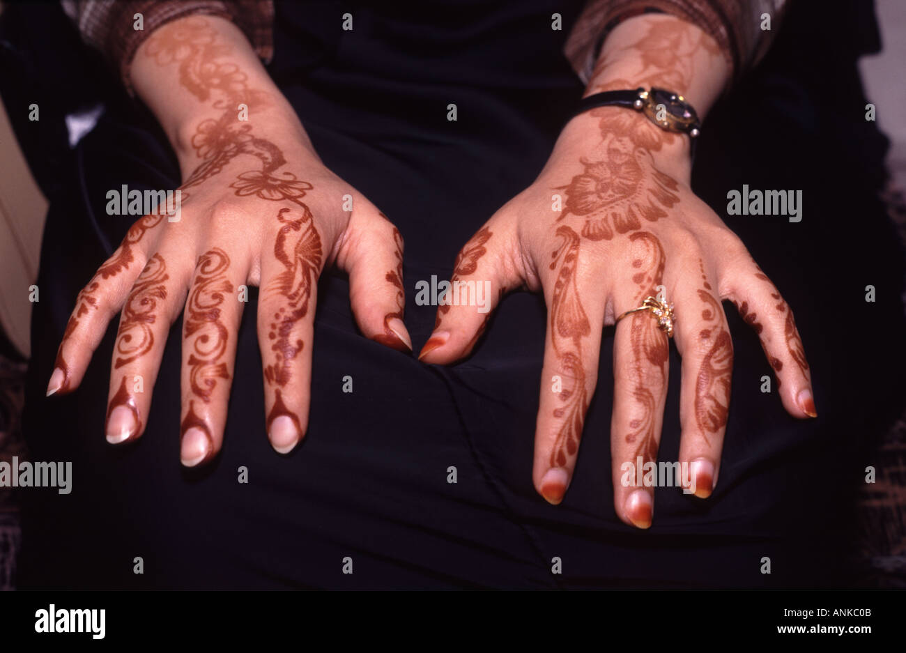 Henna painted hands Stock Photo