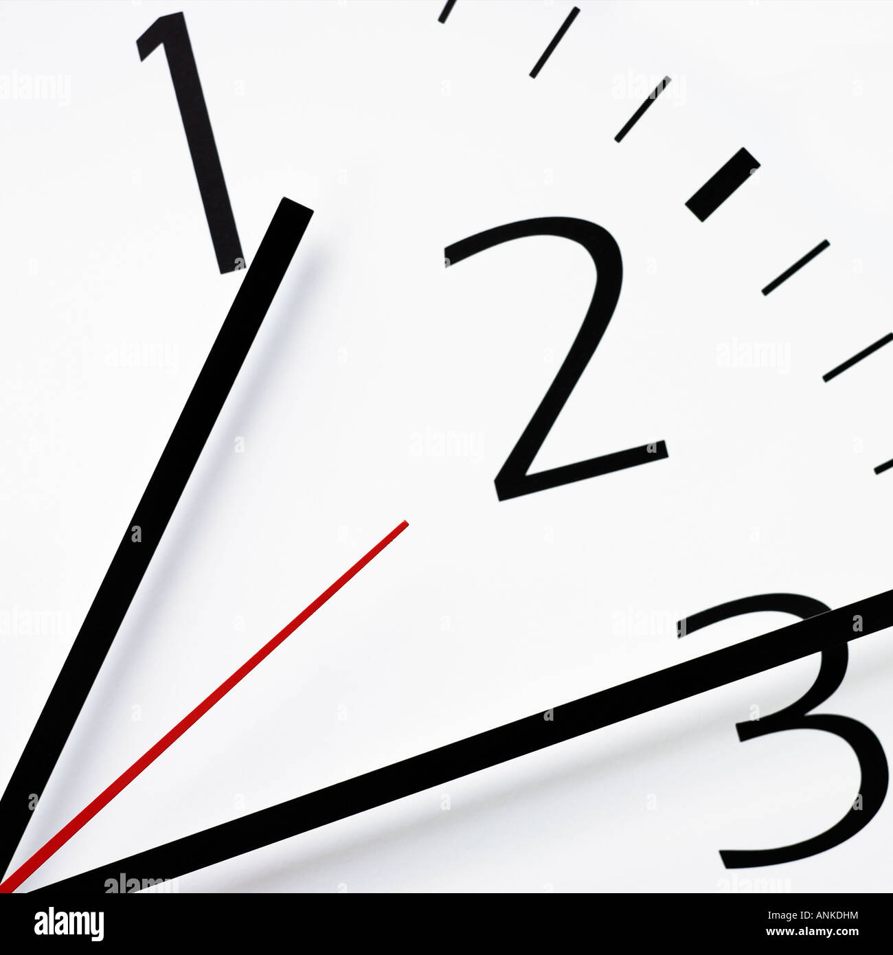 White clock dial with hour, minute, second hands and digits Stock Photo