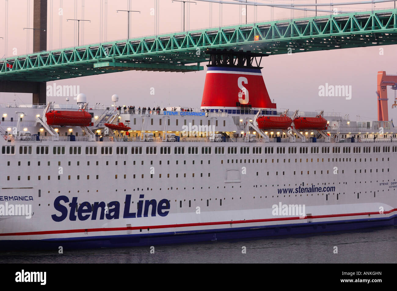 Cruise ship under bridge in Gothenburg, Sweden Stock Photo