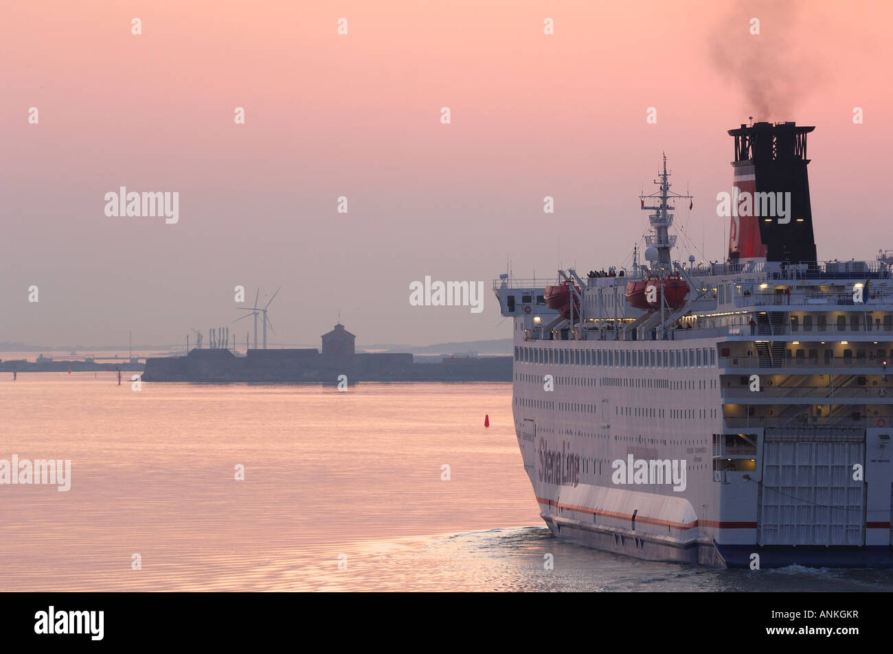 A ferry outside Gothenburg in the sunset, Sweden Stock Photo
