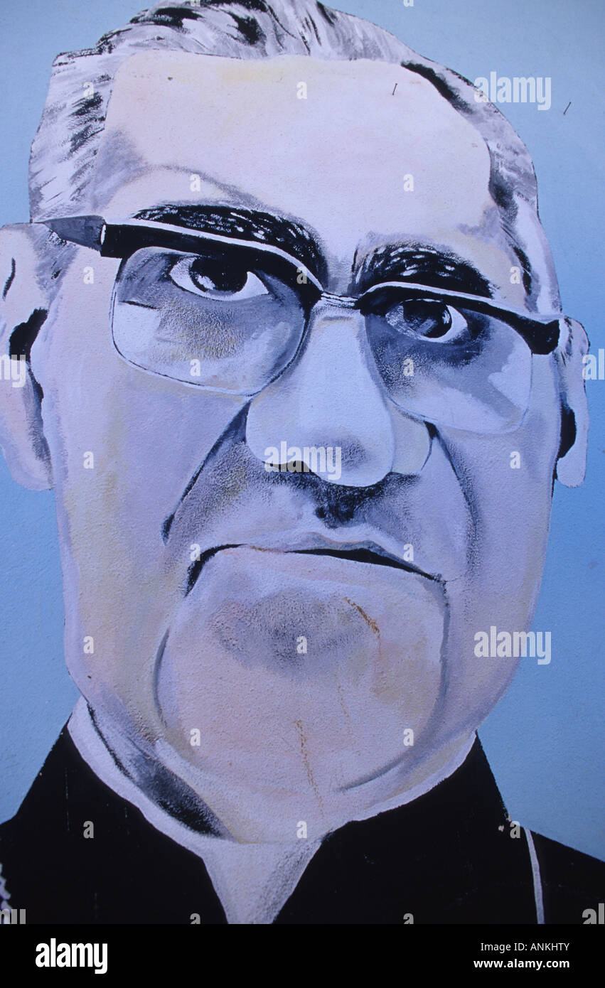 El Salvador. Detail from a mural depicting revolutionary bishop Oscar Romero in the streets of Ataco Stock Photo