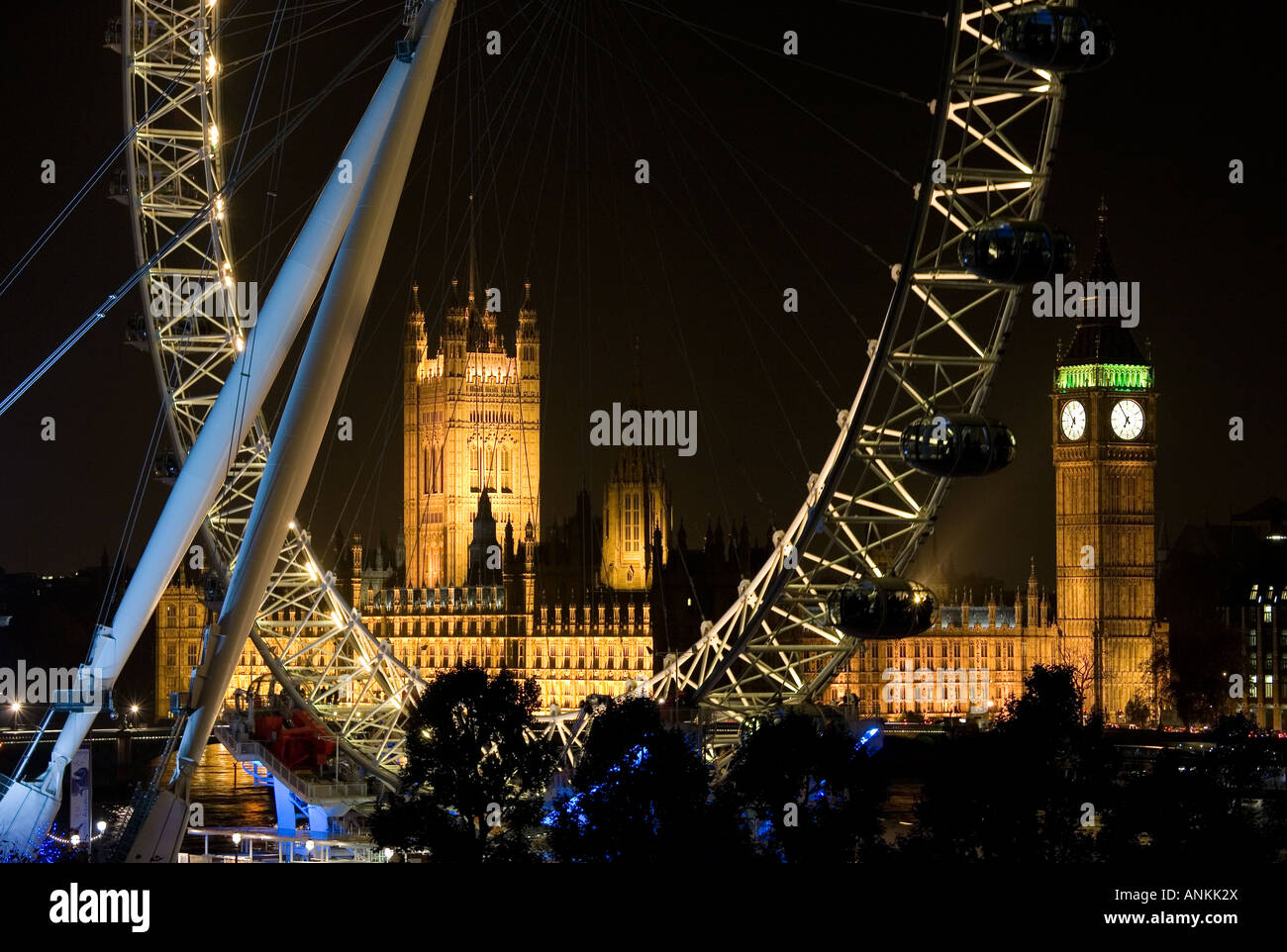 The London Eye and Big Ben in London, England. Stock Photo