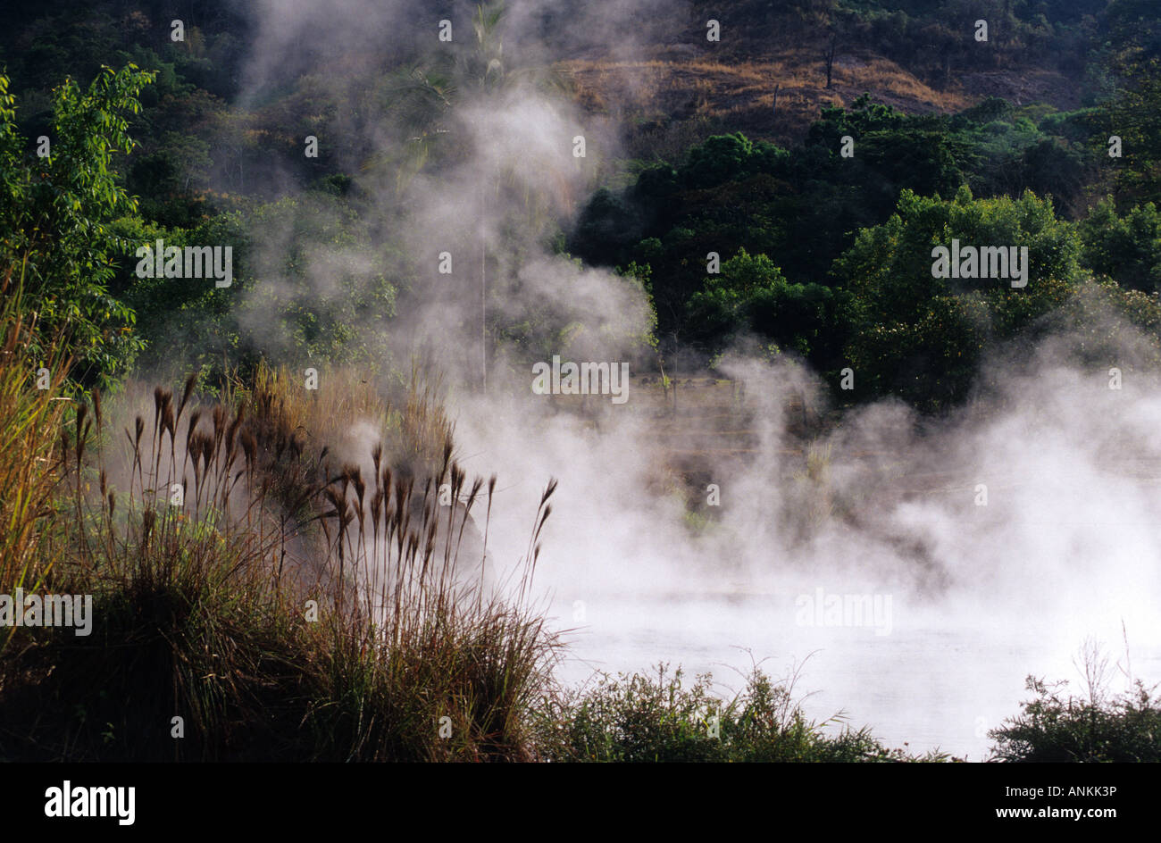Pit of volcanic steaming water in el Salvador, near Ahuachapan Stock Photo