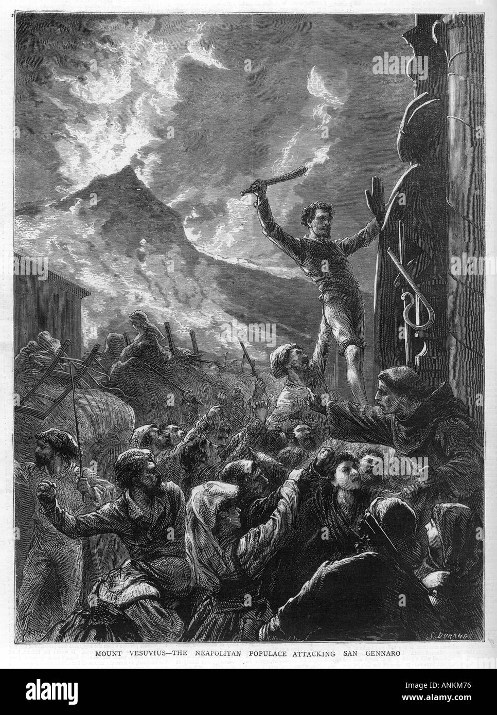 MOUNT VESUVIUS VOLCANO ERUPTING POPULACE ATTACKING THE SAN GENNARO STATUE