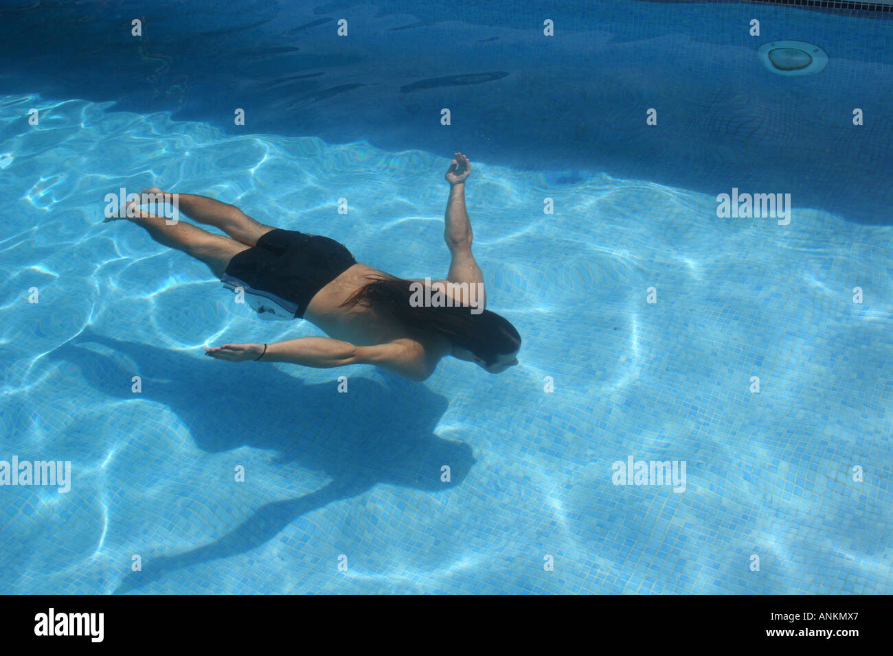 Long hair man diving under water Stock Photo Alamy