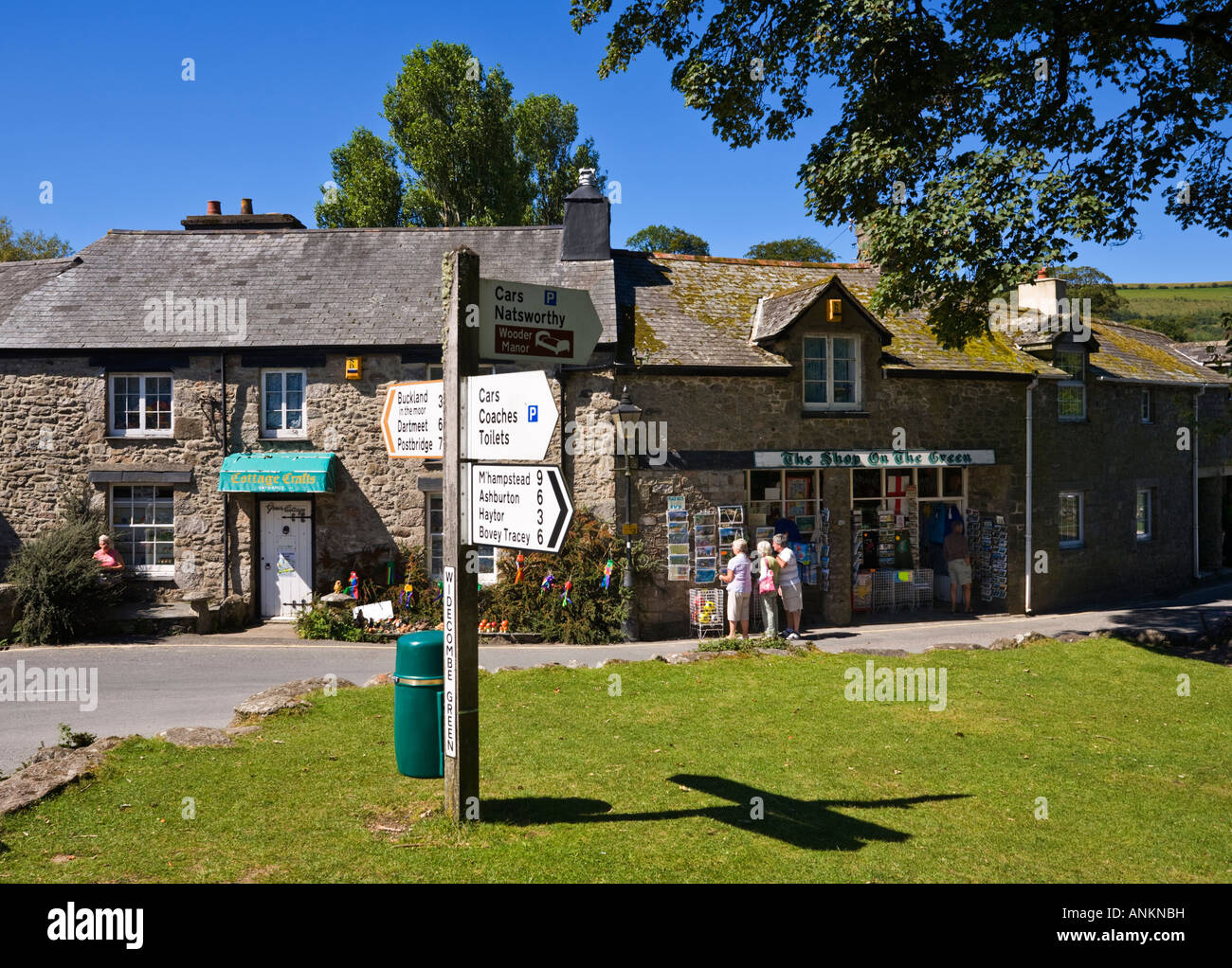 Village green and local shop at Widecombe in the moor, Dartmoor, Devon, England UK Stock Photo