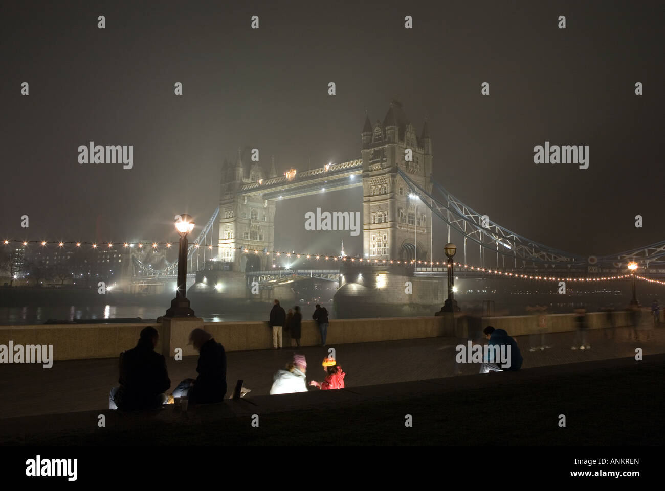 Tower Bridge in the fog in London, England Stock Photo