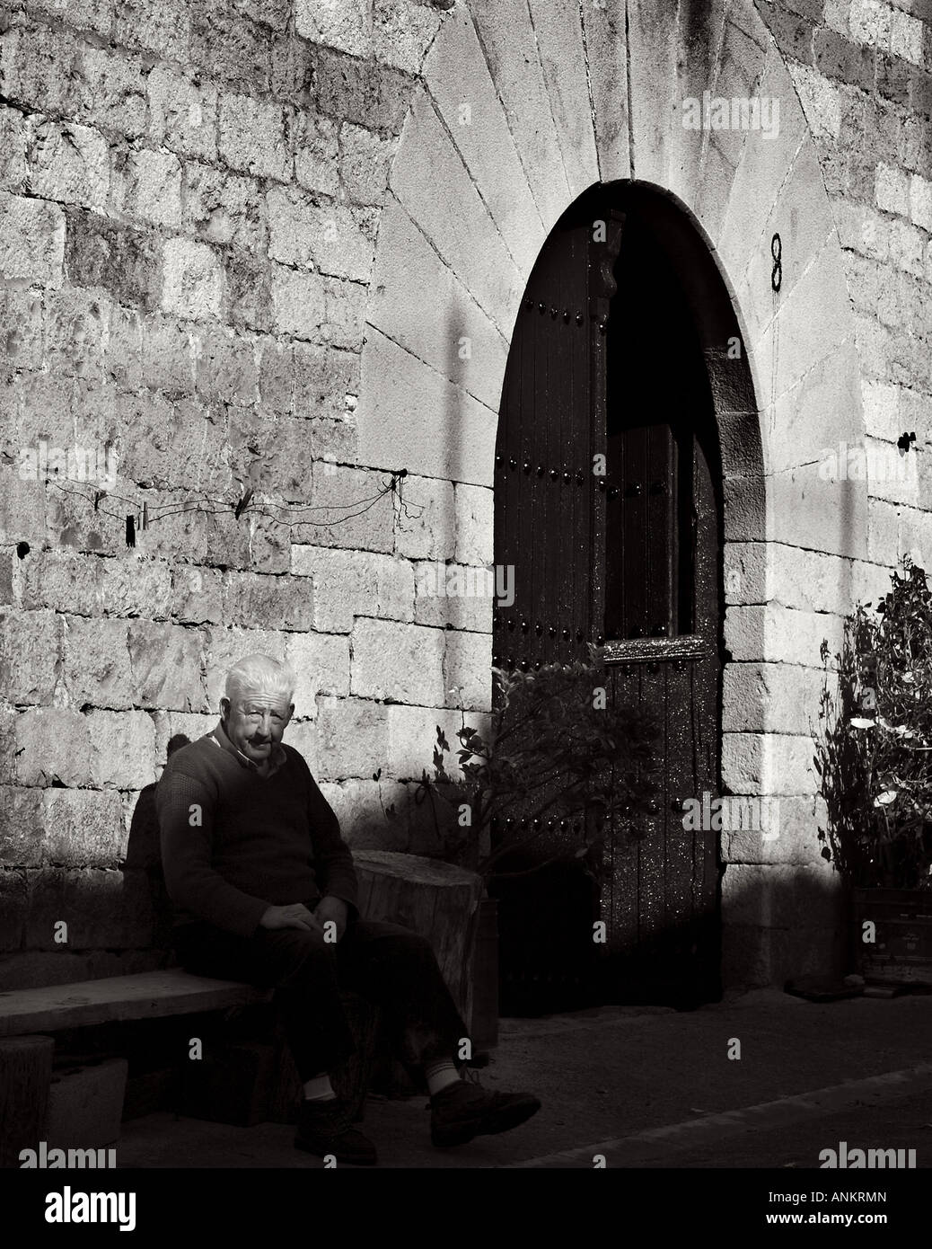 Elderly man in Ulzurrun street Navarra Spain Stock Photo