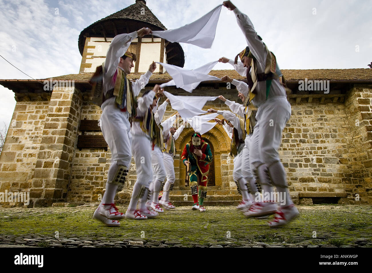 Dantzaris Basque folklore Traditional dance Muskilda hermitage Navarra Spain Stock Photo