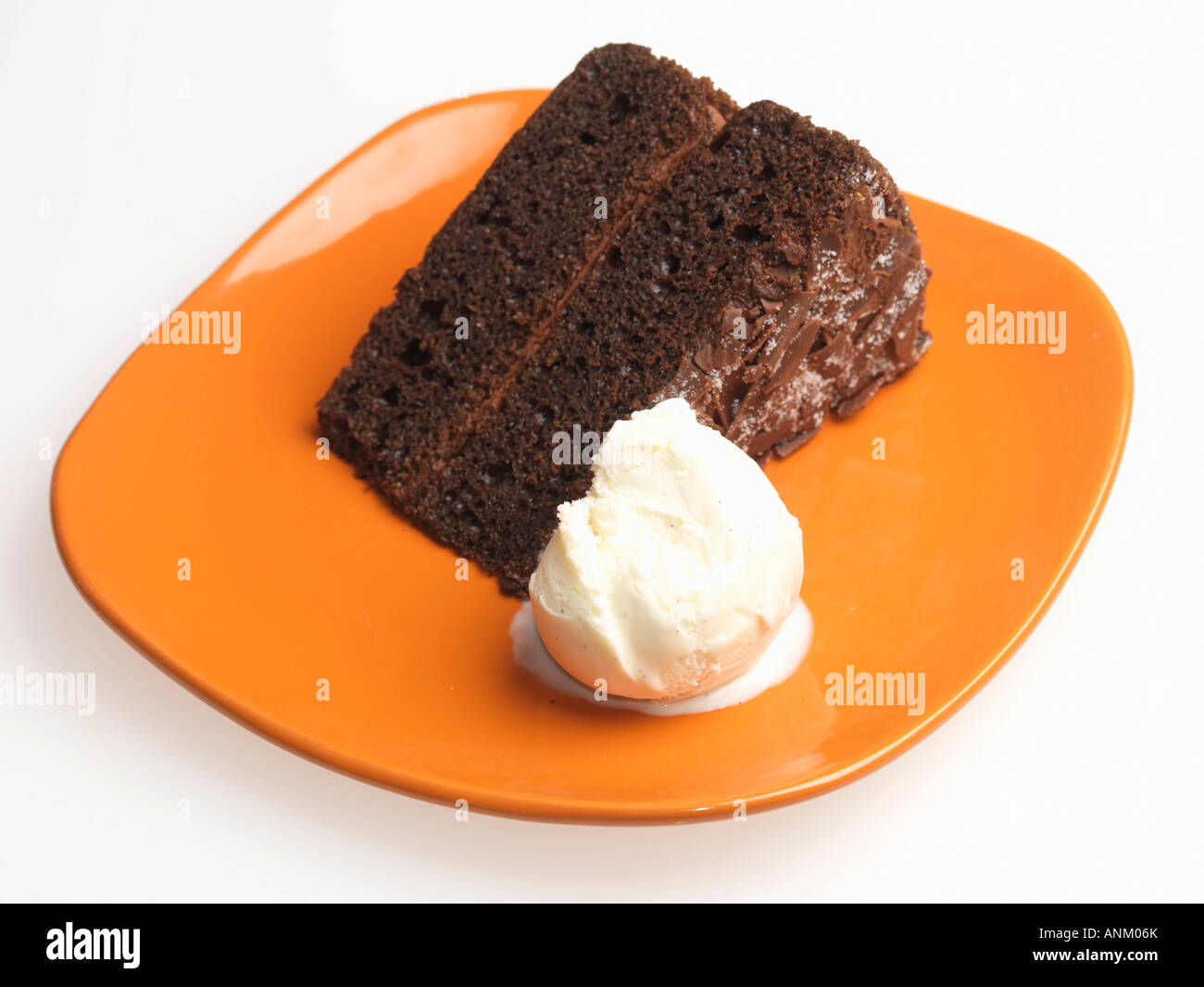 Chocolate Fudge Cake with Ice Cream Stock Photo Alamy