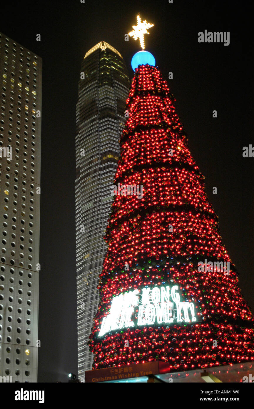 Christmas tree lights Statue Square Hong Kong Stock Photo Alamy
