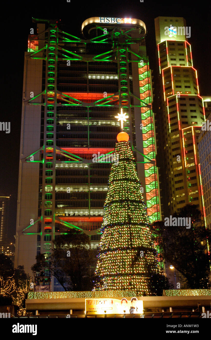 Christmas tree lights Statue Square Hong Kong Stock Photo Alamy