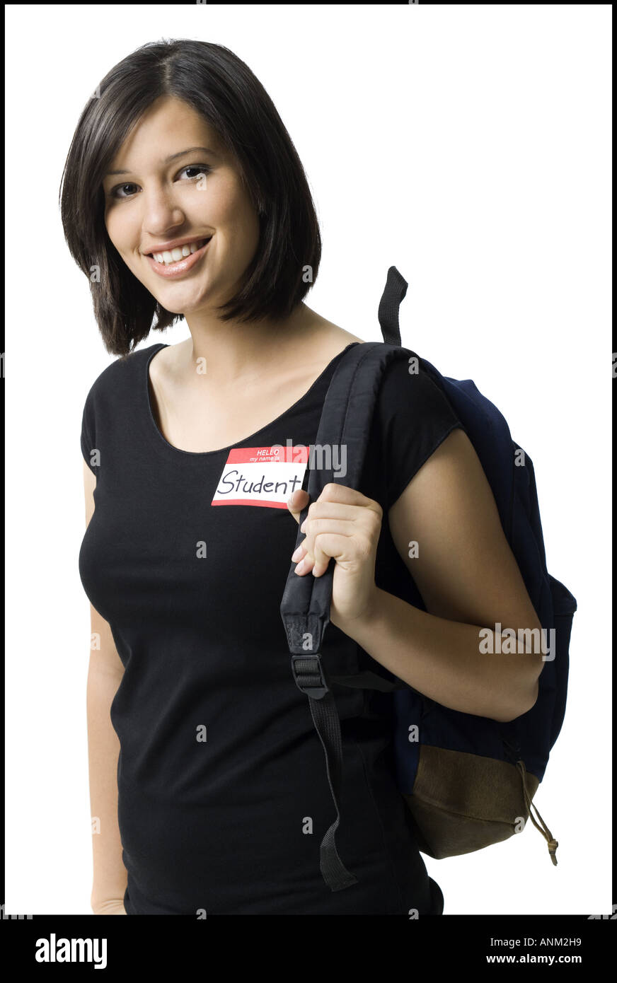 Portrait of a young woman carrying a bag on her shoulder Stock Photo