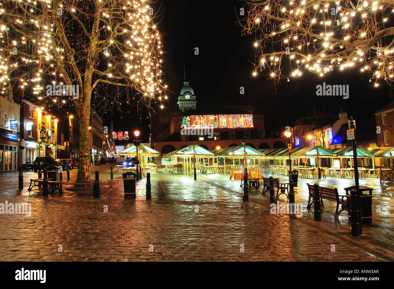 Chesterfield town christmas lights night hires stock photography and