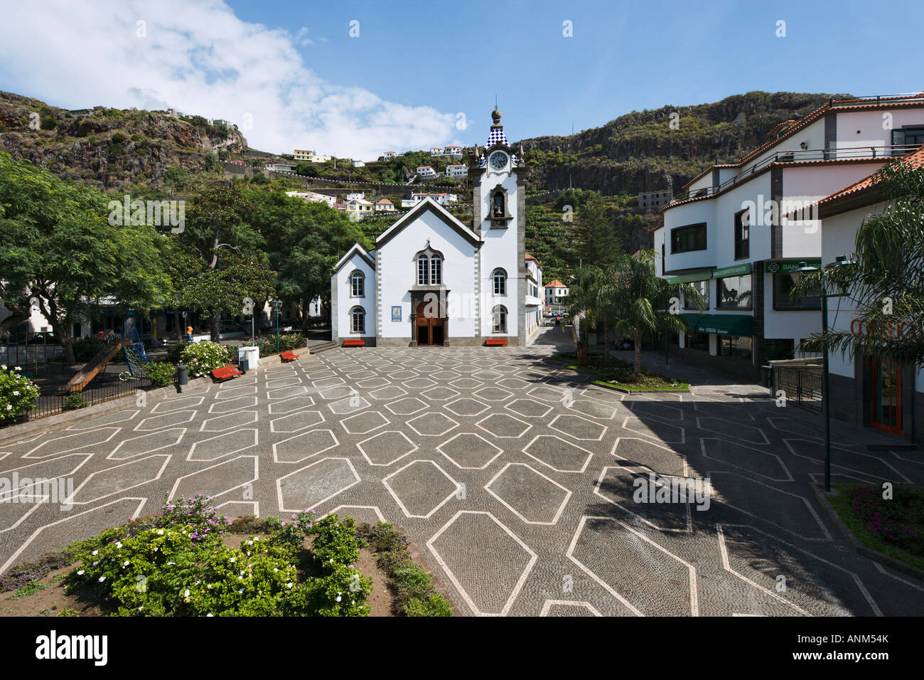 Igreja de Sao Bento in the village centre, Ribeira Brava, South Coast, Madeira, Portugal Stock Photo