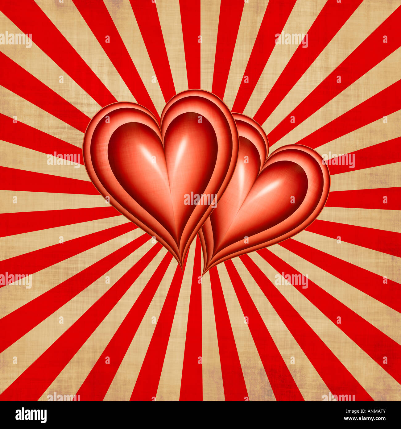 two hearts together on textured beam style background Stock Photo
