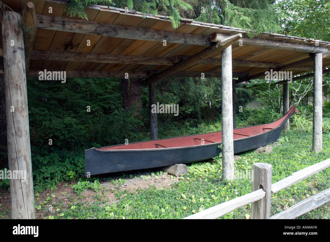 Chinook Nation dugout canoe at Fort Clatsop Oregon Stock Photo