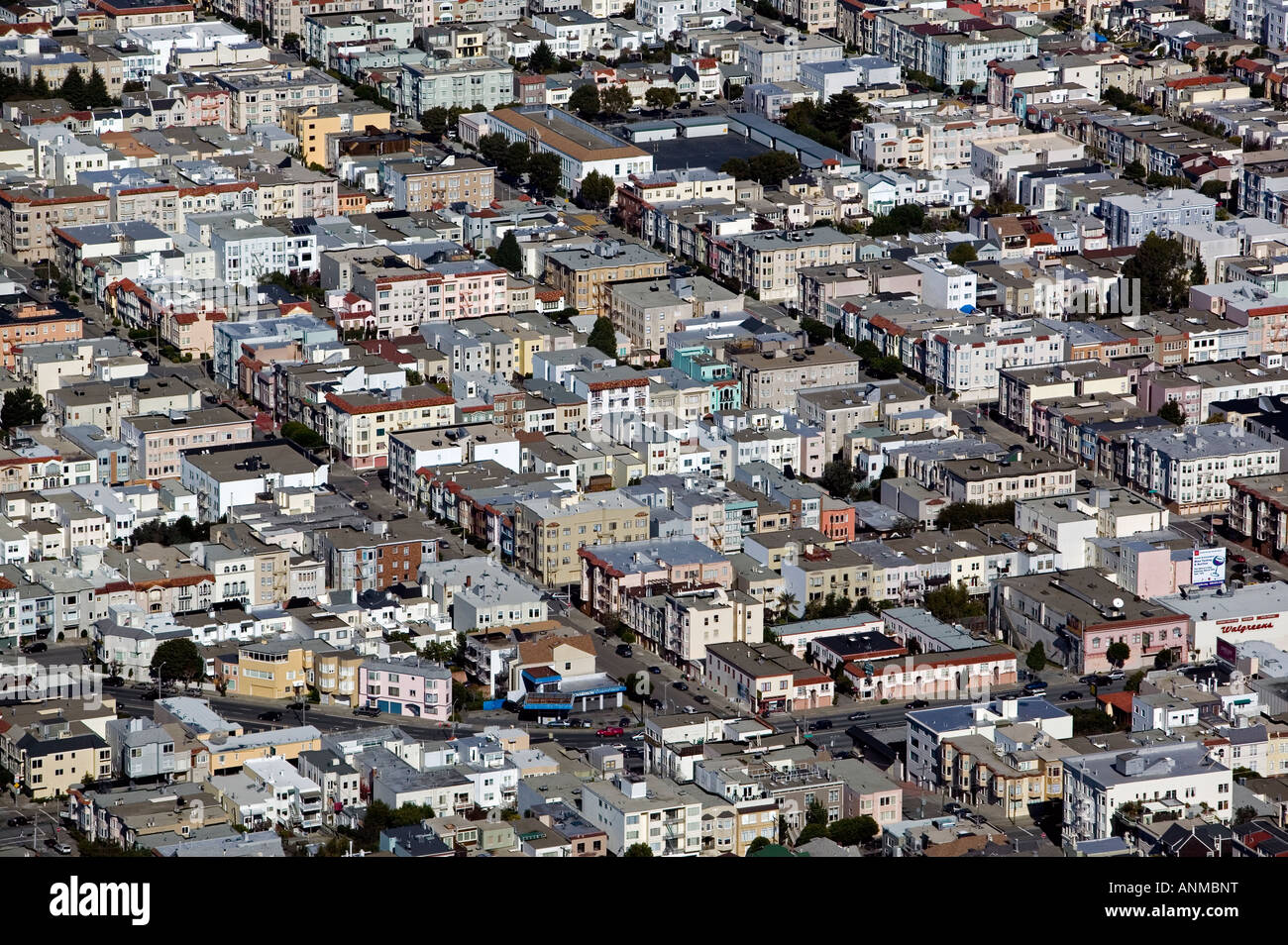 aerial above Marina district residential neighborhood San Francisco