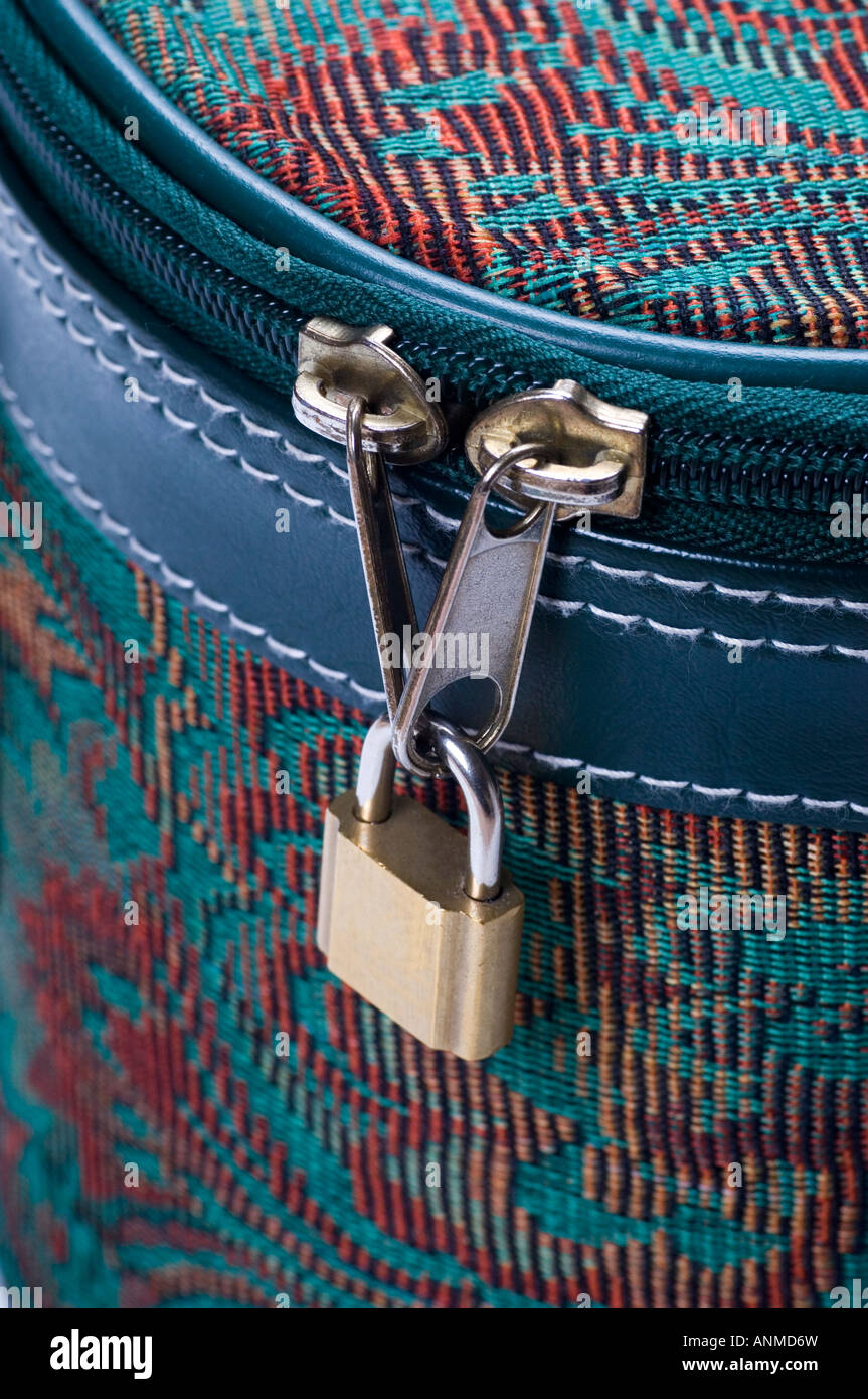 Travel case zipper locked with padloc Stock Photo Alamy