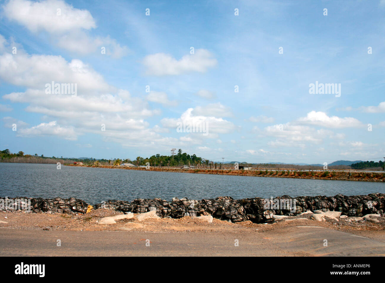 A flooded land area after Tsunami seen against the blue sky and the landscape at Jolly buoy Andaman Stock Photo