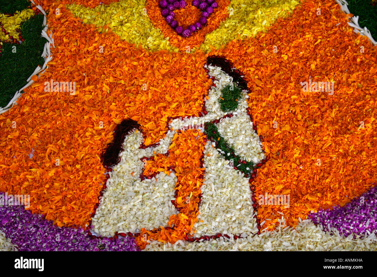 Close up view of flower decorations during  Onam festival at Kerala, India Stock Photo