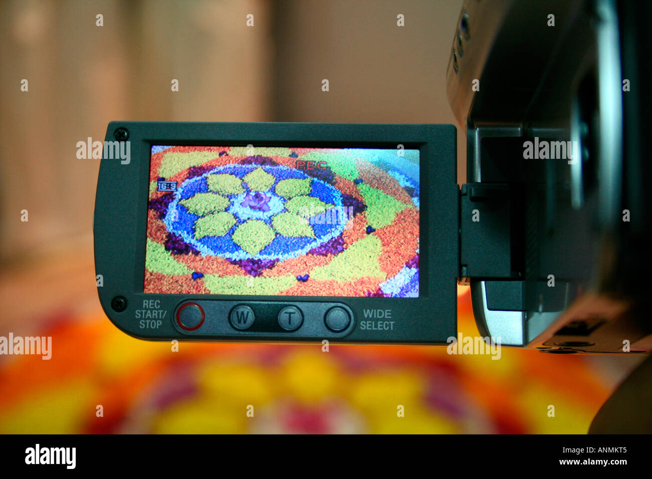 Close up of the screen of a video camera showing a traditional Kerala