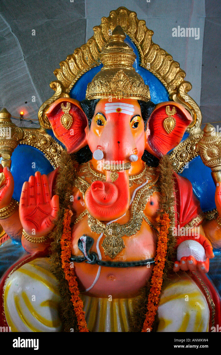 Close up of a statue of Lord Ganesha the Indian God with an elephant's head and a human body Stock Photo