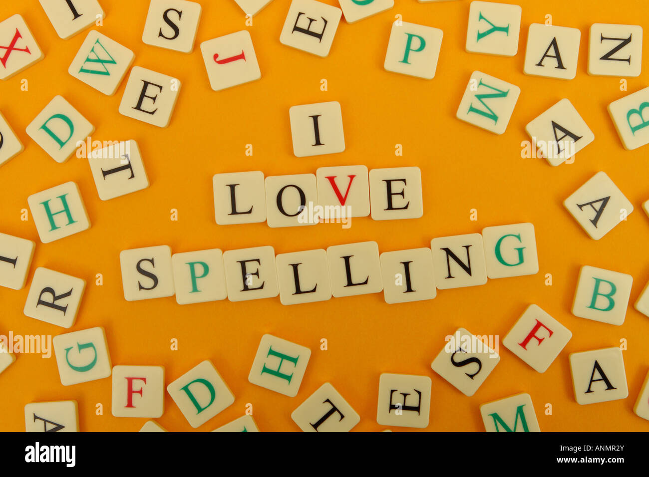 Letter Word Spelling Tile I Love Spelling Message Stock Photo Alamy