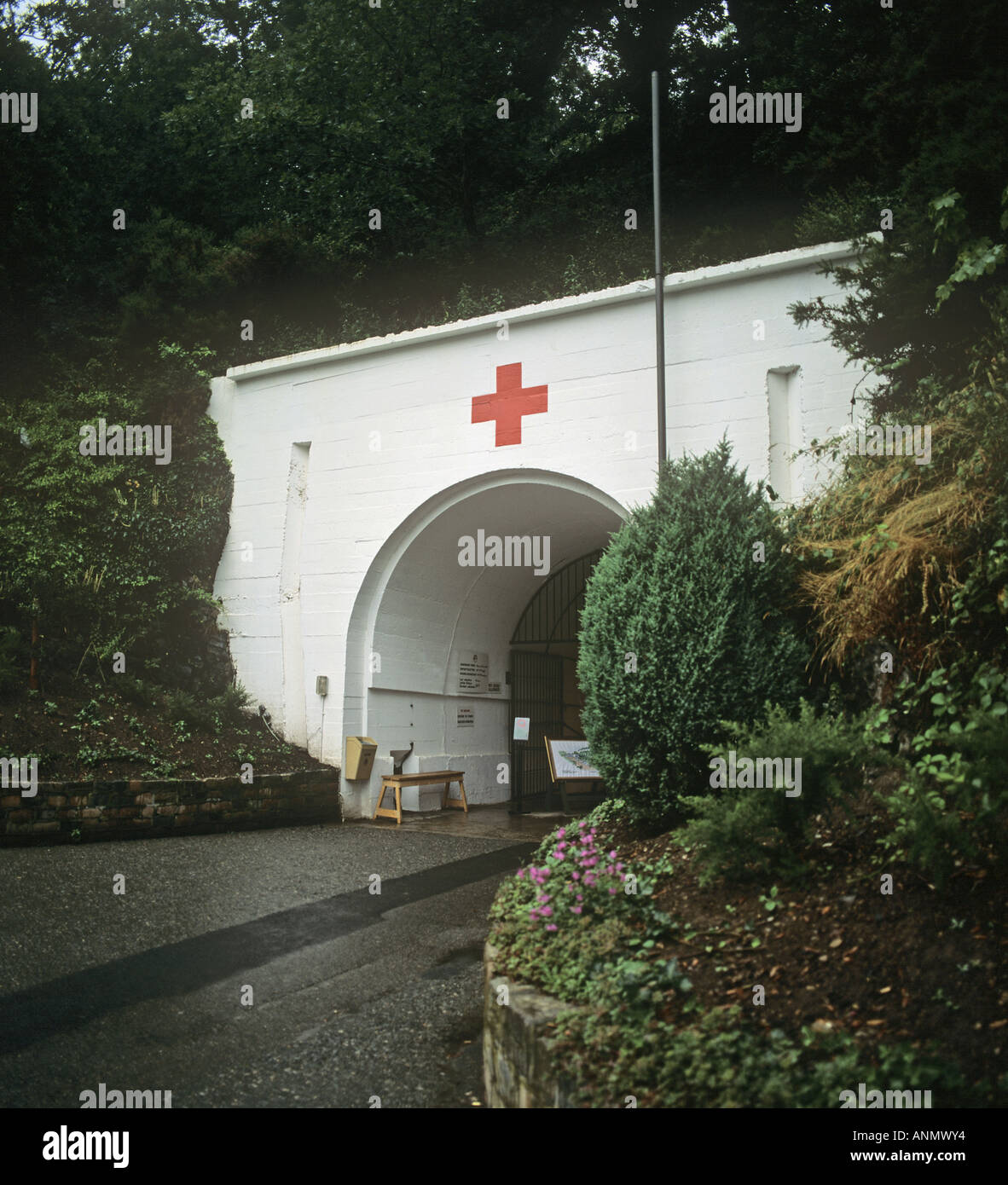 Entrance to German Underground Hospital cut deep into a hillside on Jersey Channel Islands Stock Photo